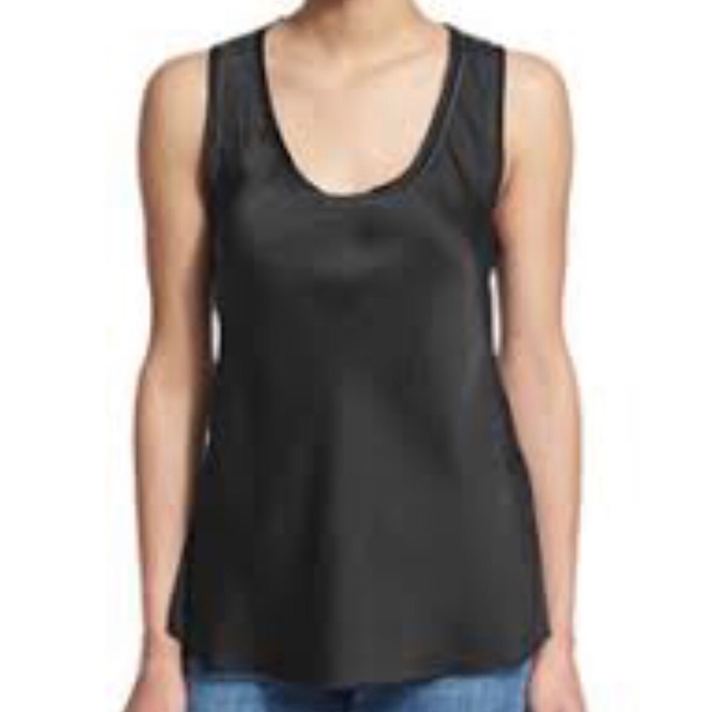 Faux leather top sleeveless black scoop neck large
